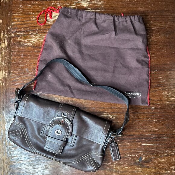 Vintage Coach Y2K Brown Leather Shoulder Bag With Dust Bag - Picture 3 of 15